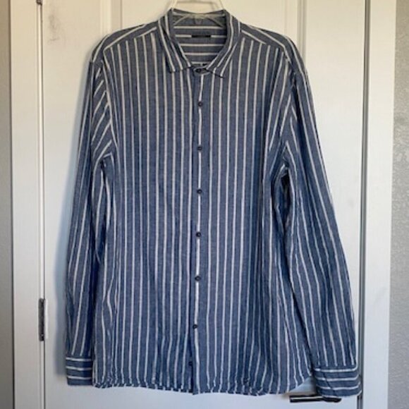 INTIMISSIMI Uomo Blue Striped Linen/Cotton Button Up Shirt XL - Picture 3 of 15